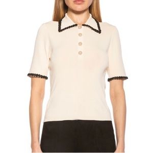 Alexia Admor Collared Knit Short Sleeve Top (S)